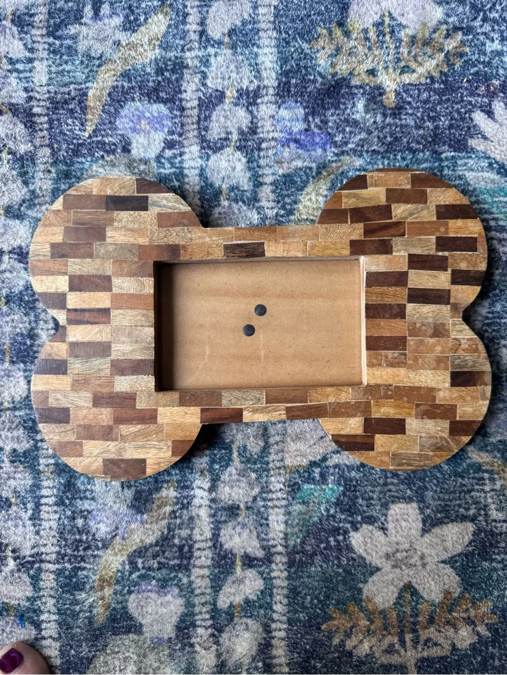 Wooden Mosaic Dog Bone Photo Frame - Natural Brown